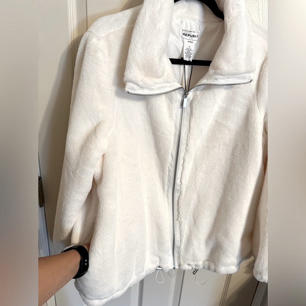 For The Republic Teddy Plush Zip-Up Long Sleeve Collar Jacket, Cream, Sz 1X, NWT - Picture 6 of 7